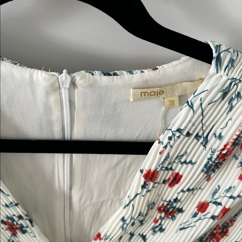 Maje pleated Dress with Red & Blue Floral Print - Picture 2 of 3